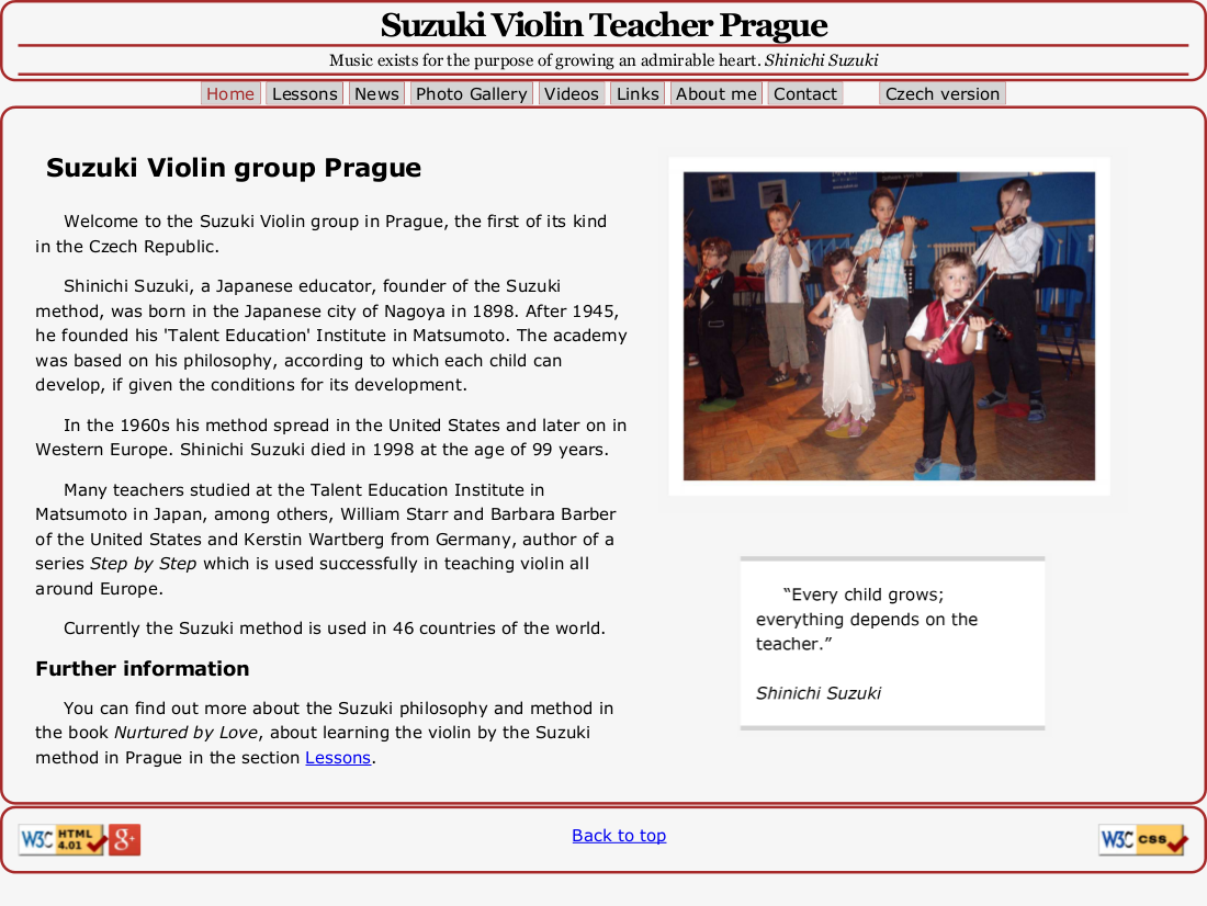 Výuka houslí Praha - Suzuki metoda - webové stránky